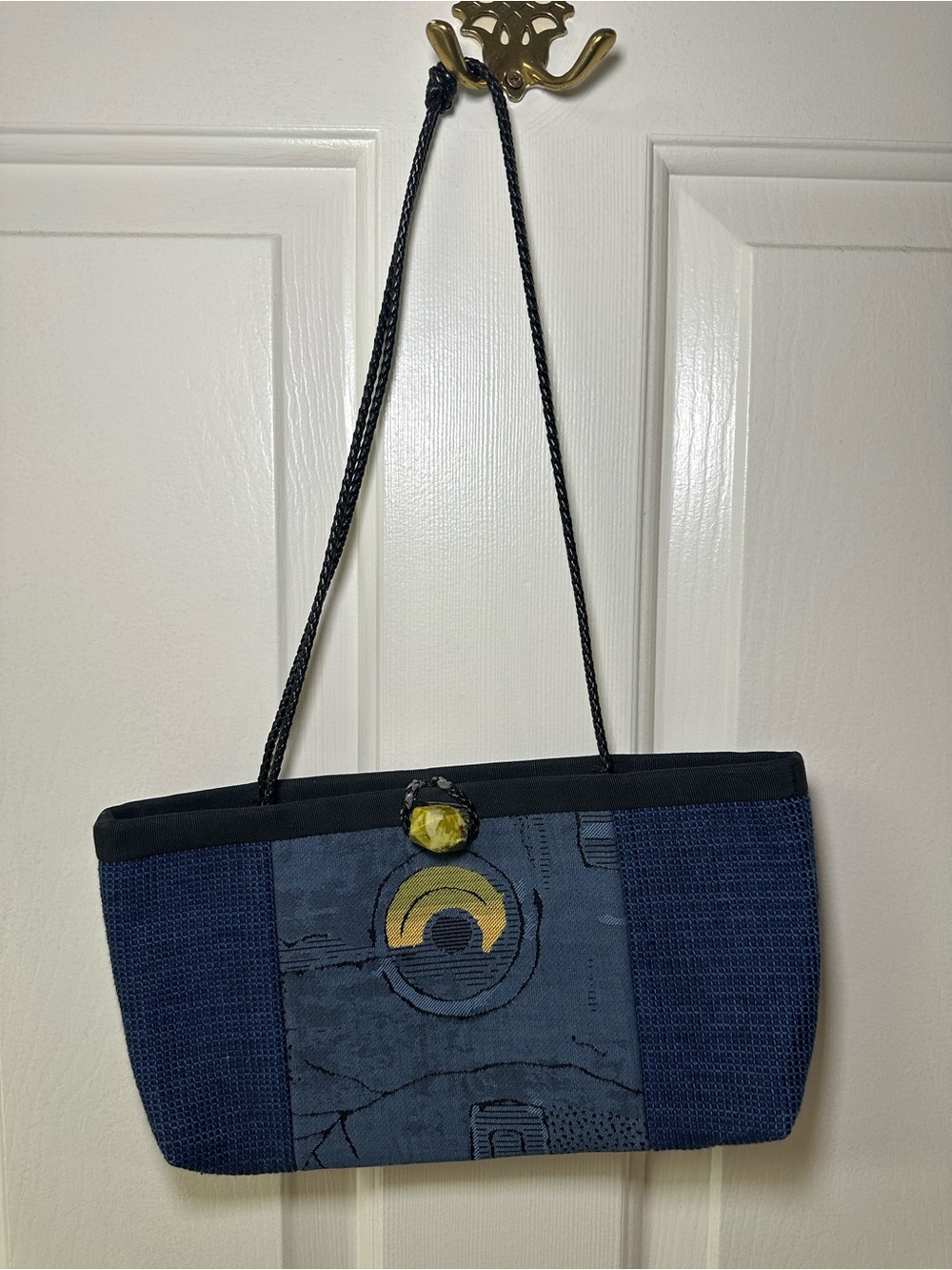 Navy Shoulder Bag with Yellow Accent Gem
